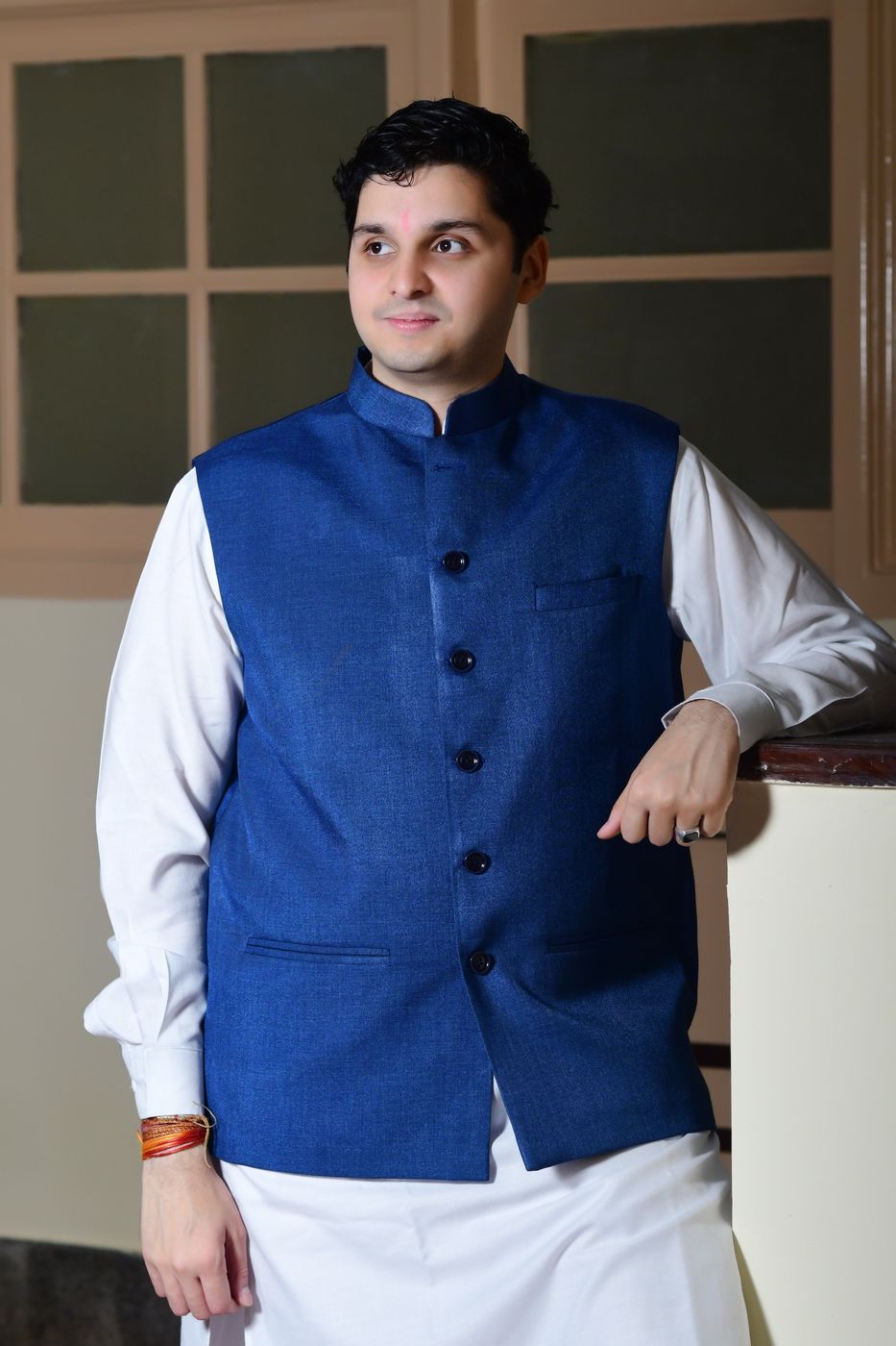 Madhavraje Patwardhan in a blue Nehru jacket